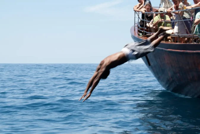 Jumping from Shogun boat in Los Gigantes Tenerife