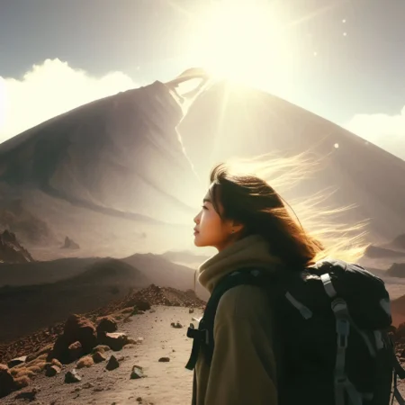 Girl climbing to the Teide Peak