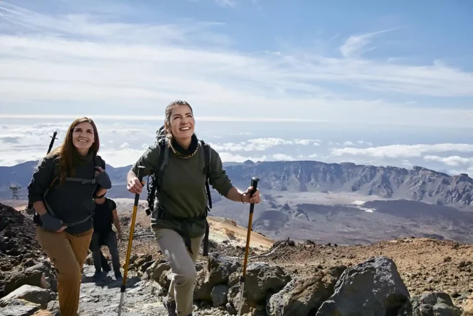 People climbing teide peak crater in Tenerife